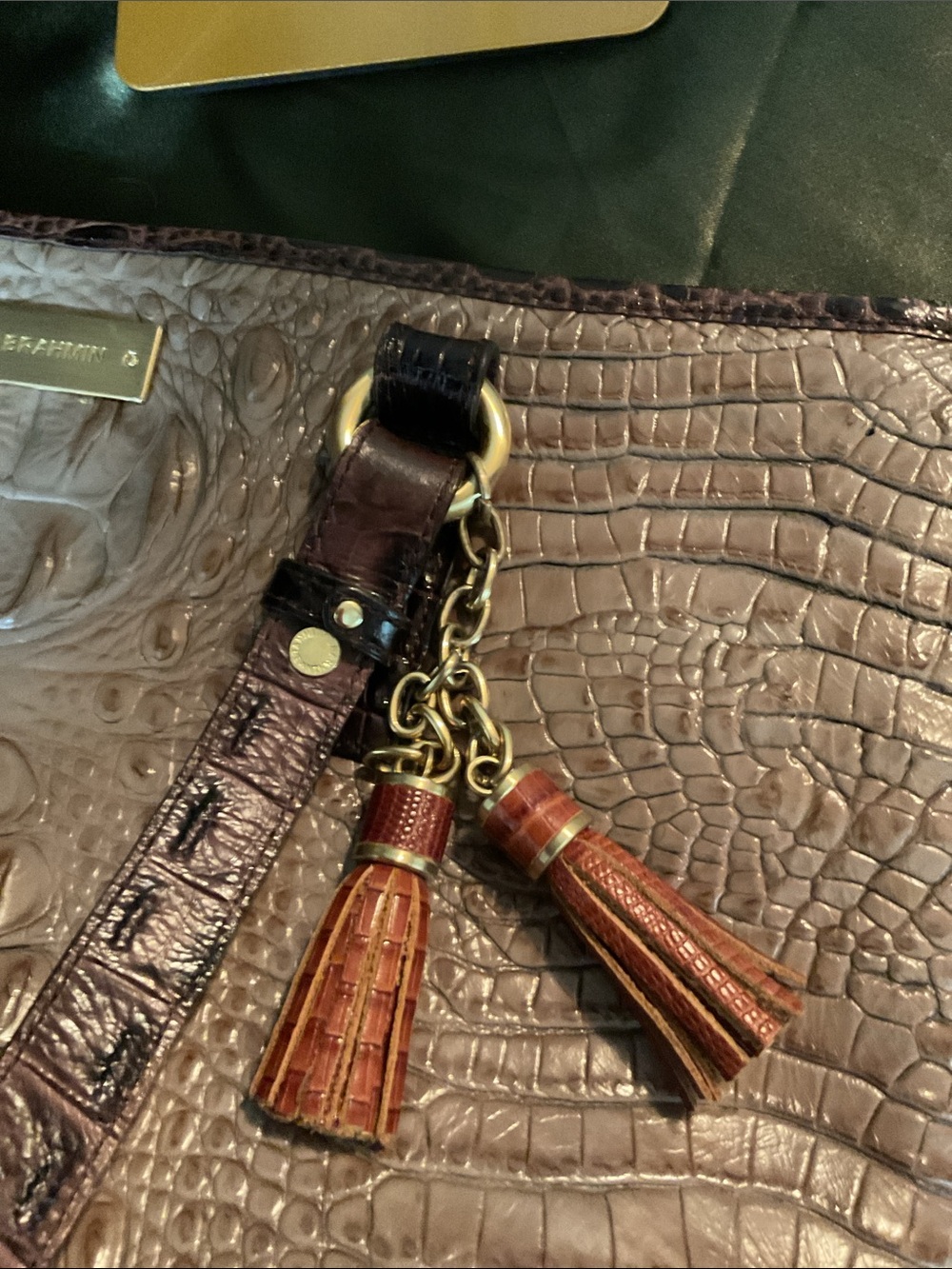 Brahmin Asher Taupe Croc-Embossed Tote with Dark Brown Trim and Gold Accents - Picture 12 of 12